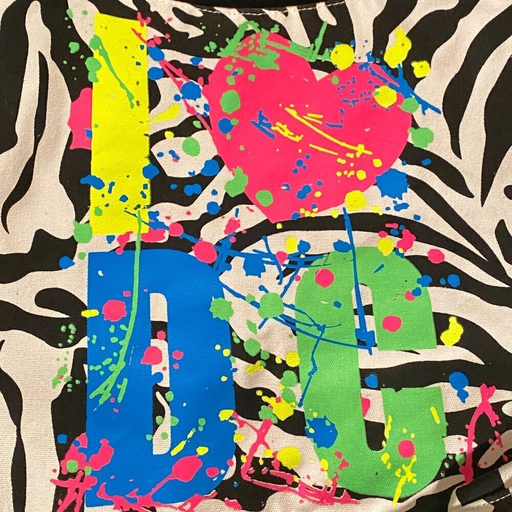 ONE DC I Heart DC Boho Shoulder Tote Bag Zebra Stripes Pink Lining Roomy - Picture 3 of 10